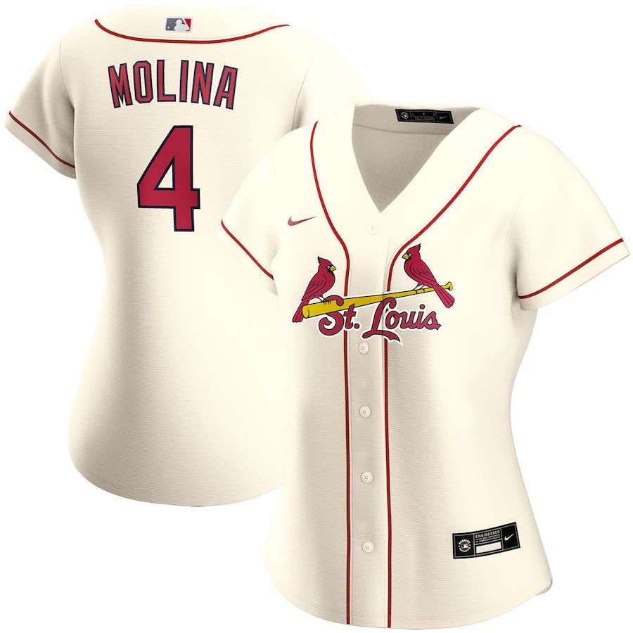 Womens St. Louis Cardinals #4 Yadier Molina Nike Cream Alternate Replica Player MLB Jerseys